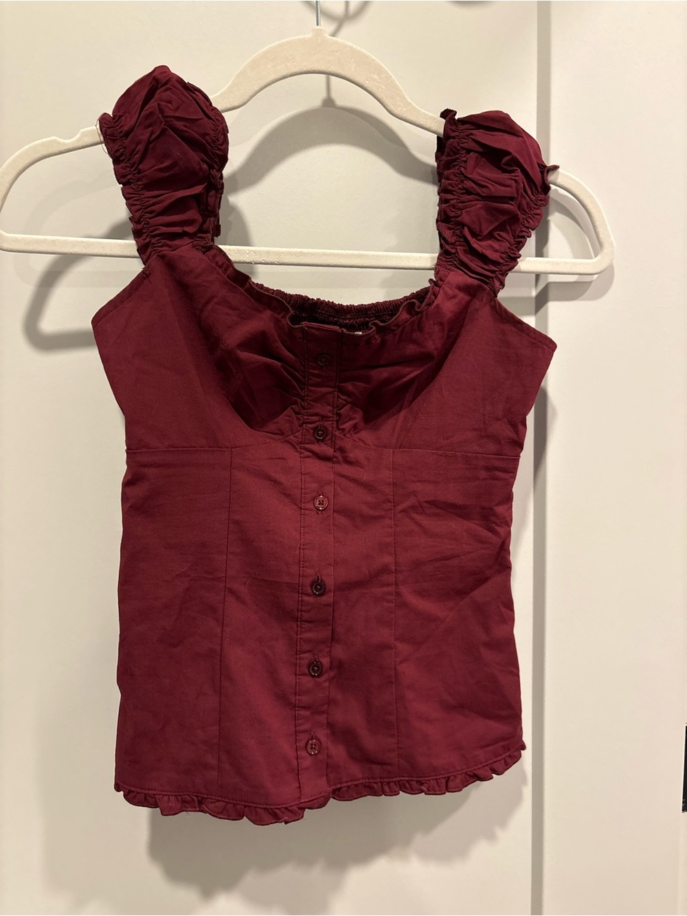 Hollister Ruffled Strap Button-Front Tank Top - Burgundy